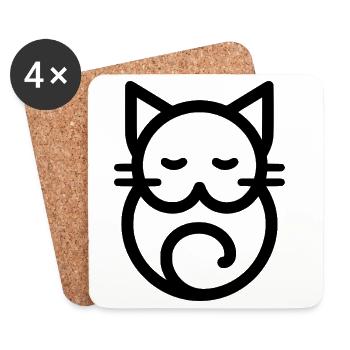 Art géométrique minimaliste de chat endormi - Dessous de verre (lot de 4) - blanc - Devant