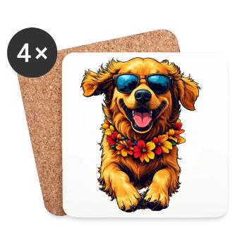 Hund mit Sonnenbrille Cartoon - Untersetzer (4er-Set) - Weiß - Vorne