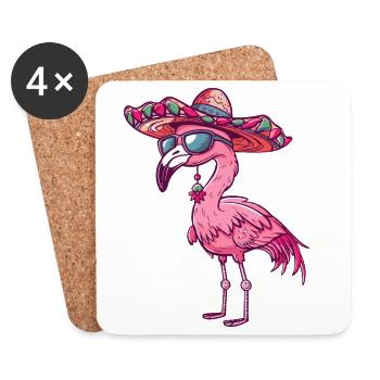 Sombrero comique Flamingo - Dessous de verre (lot de 4) - blanc - Devant