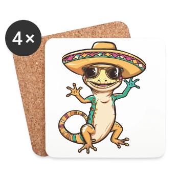 Sombrero comique comique de lézard - Dessous de verre (lot de 4) - blanc - Devant