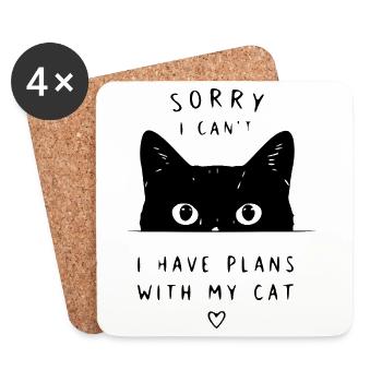 Drôle d’amoureux des chats Déclaration de plans avec chat - Dessous de verre (lot de 4) - blanc - Devant
