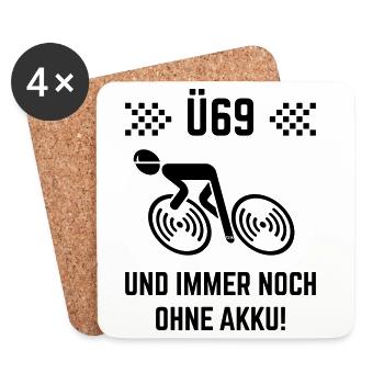 Ü69 Und Immer Noch Ohne Akku! (Fahrrad Rennrad B) - Untersetzer (4er-Set) - Weiß - Vorne