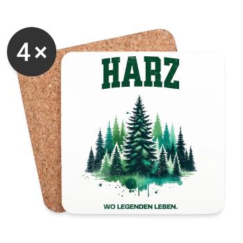 Harz - Wo Legenden leben, Waldliebe Wander Shirt - Untersetzer (4er-Set) - Weiß - Vorne