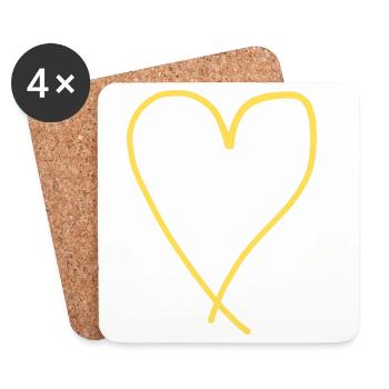 Cœur jaune Idée cadeau Jaune Amour Saint-Valentin - Dessous de verre (lot de 4) - blanc - Devant