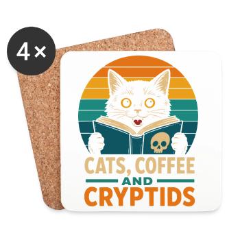 Chats, Café et Cryptides - Dessous de verre (lot de 4) - blanc - Devant