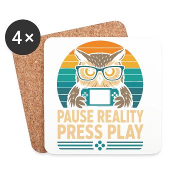 Break Reality Press Play Gamer Owl - Dessous de verre (lot de 4) - blanc - Devant