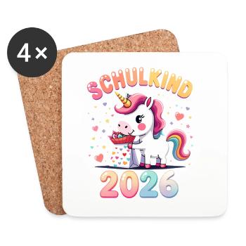 Schulkind 2026 Einschulung 2026 Schulanfang - Untersetzer (4er-Set) - Weiß - Vorne