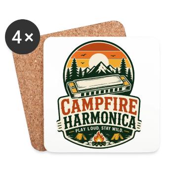 Instrument : Harmonica, Musique de feu de camp, Harmonica - Dessous de verre (lot de 4) - blanc - Devant
