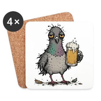 Pigeon de bière, amateur de bière, buveur de bière, - Dessous de verre (lot de 4) - blanc - Devant