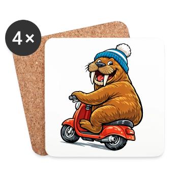 Morse sur le scooter - Dessous de verre (lot de 4) - blanc - Devant