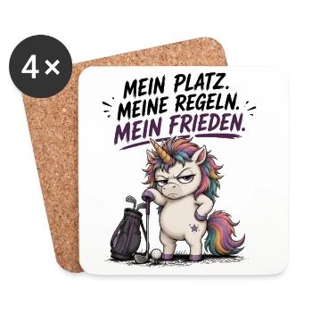 Mein Platz Meine Regeln Mein Frieden Einhorn Golf - Untersetzer (4er-Set) - Weiß - Vorne