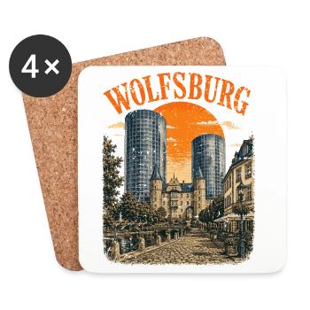Vintage Wolfsburg Skyline Historic Wolfsburg - Coasters (set of 4) - white - Front