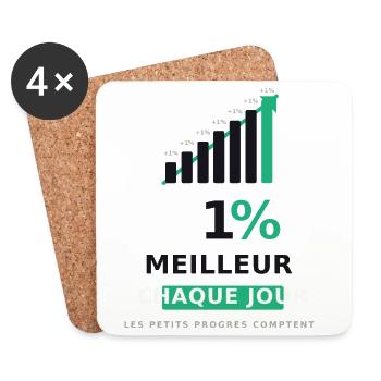 1% Meilleur Chaque Jour - Dessous de verre (lot de 4) - blanc - Devant