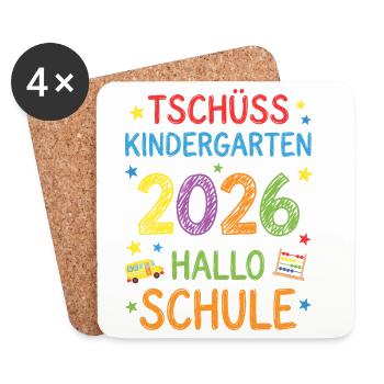 Einschulung 2026 Tschüss Kindergarten Hallo Schule - Untersetzer (4er-Set) - Weiß - Vorne