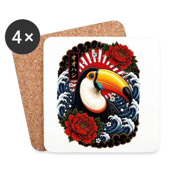 Tukan im japanischen Irezumi Tattoo Stil - Untersetzer (4er-Set) - Weiß - Vorne