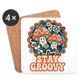 Stay Groovy Retro Pilze - Untersetzer (4er-Set) - Weiß - Vorne
