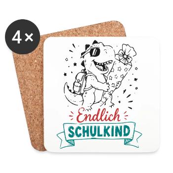 Endlich Schulkind Dino - Untersetzer (4er-Set) - Weiß - Vorne