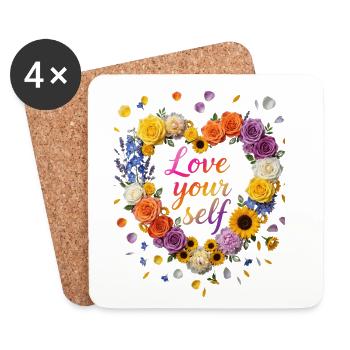 Love Your Self Blütenherz Design - Untersetzer (4er-Set) - Weiß - Vorne