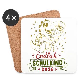 Endlich Schulkind 2026 Dino - Untersetzer (4er-Set) - Weiß - Vorne