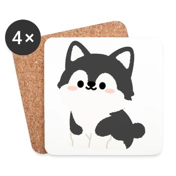 Kawaii Husky-Welpen-Illustration - Untersetzer (4er-Set) - Weiß - Vorne