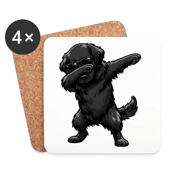 Dabbing Flat Coated Retriever - Coasters (set of 4) - white - Front