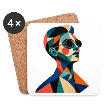 Geometric Color Portrait with Sunglasses - Coasters (set of 4) - white - Front
