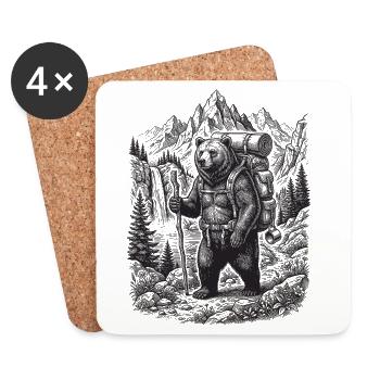 Hiking - Outdoor Adventure - Bear - Coasters (set of 4) - white - Front