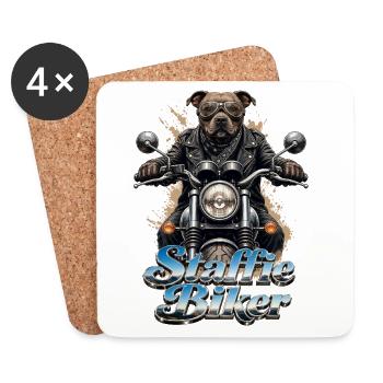 Staffie biker 1b-049b - Coasters (set of 4) - white - Front