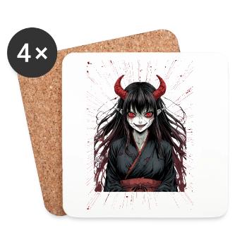 Demonic Kimono Heroine with Red Horns - Coasters (set of 4) - white - Front