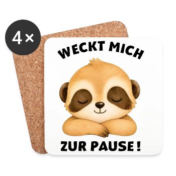 Klassentier Erdmännchen "Weckt mich zur Pause!" - Untersetzer (4er-Set) - Weiß - Vorne