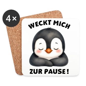 Klassentier Pinguin "Weckt mich zur Pause!" - Untersetzer (4er-Set) - Weiß - Vorne