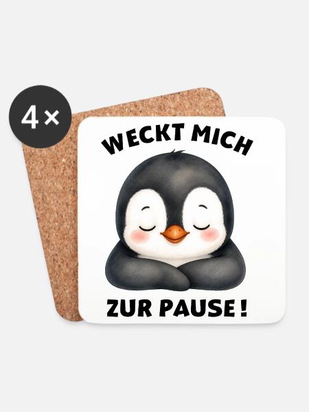 Klassentier Pinguin "Weckt mich zur Pause!" - Untersetzer (4er-Set) - Weiß