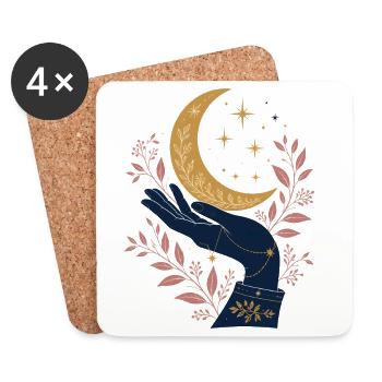 Mystical Hand with Moon – Celestial Gothic Design - Coasters (set of 4) - white - Front