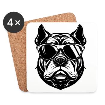 Bulldog with sunglasses - Coasters (set of 4) - white - Front