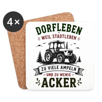 Dorfleben Traktor: Wenig Ampeln, Viel Acker - Untersetzer (4er-Set) - Weiß - Vorne