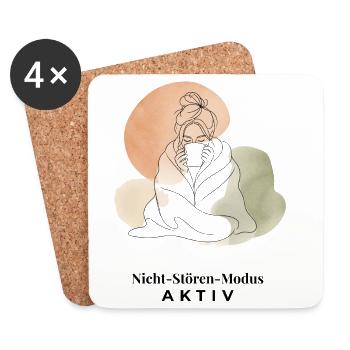 Nicht-Stören-Modus Aktiv – Minimalist Line Art - Untersetzer (4er-Set) - Weiß - Vorne