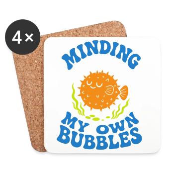 Minding My Own Bubbles Puffer Fish - Coasters (set of 4) - white - Front