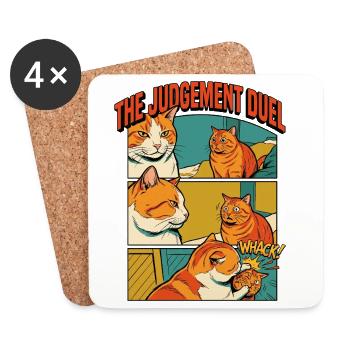 Drôle de bande dessinée du duel des chats orange - Dessous de verre (lot de 4) - blanc - Devant