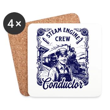 Motif de locomotive à vapeur nostalgique - Dessous de verre (lot de 4) - blanc - Devant