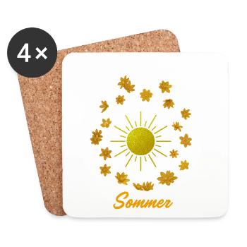 Goldener Sonnenschein mit Blüten - Untersetzer (4er-Set) - Weiß - Vorne