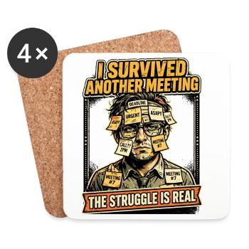 Meeting Survives Office Stress Humor - Coasters (set of 4) - white - Front