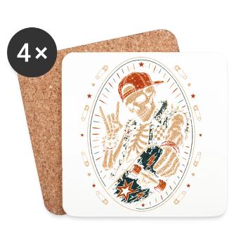 Skater Skeleton Rocker Skateboard Vintage Halloween - Coasters (set of 4) - white - Front