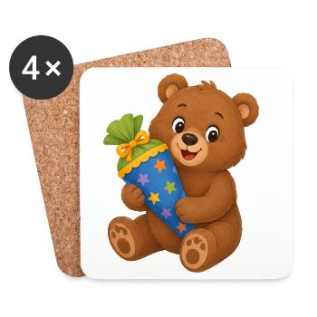 Süßer Bär mit Schultüte zum Schulanfang  - Untersetzer (4er-Set) - Weiß - Vorne