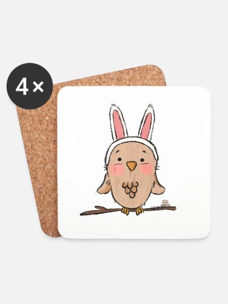 Vogel als Hase verkleidet - Untersetzer (4er-Set) - Weiß