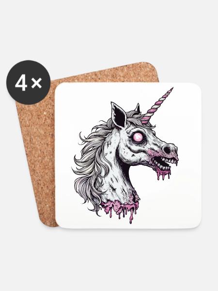 Zombie Einhorn - Untersetzer (4er-Set) - Weiß