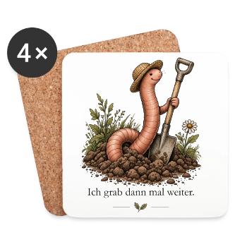 Garten Regenwurm – Ich grab dann mal weiter - Untersetzer (4er-Set) - Weiß - Vorne