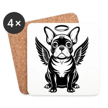 Französische Bulldoggen-Engelsflügel - Untersetzer (4er-Set) - Weiß - Vorne