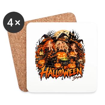 Halloween Hexenfreundinnen mit Kürbissen - Untersetzer (4er-Set) - Weiß - Vorne