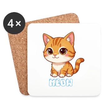 Niedliches Kätzchen-Miau-Cartoon-Katzen-Katzen-Design - Untersetzer (4er-Set) - Weiß - Vorne