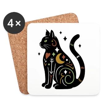 Magische Katze - Schwarz Bunt mit Sternen - Untersetzer (4er-Set) - Weiß - Vorne